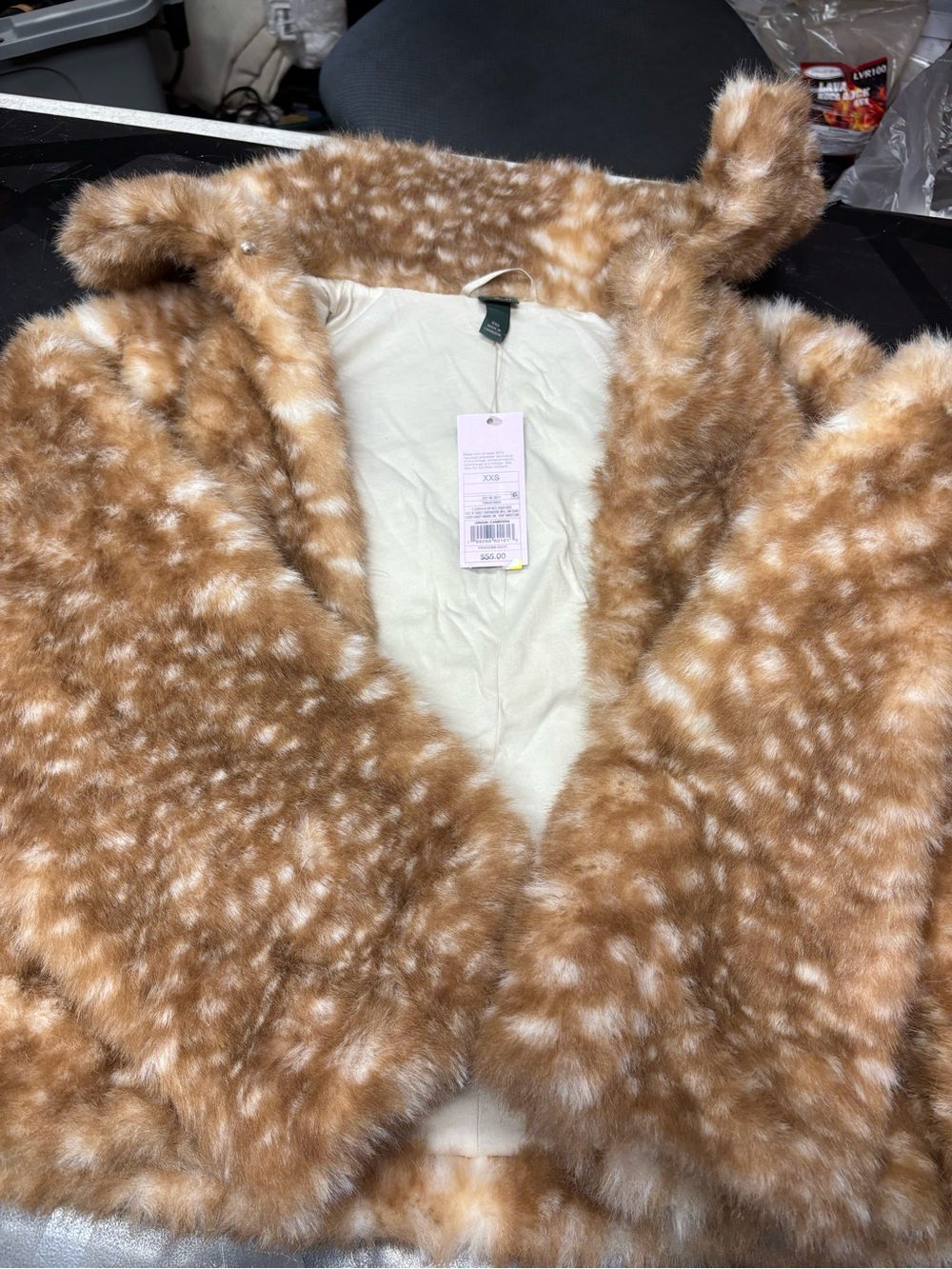 Plush Speckled Tan Faux-Fur Puffer Jacket - Picture 4 of 4